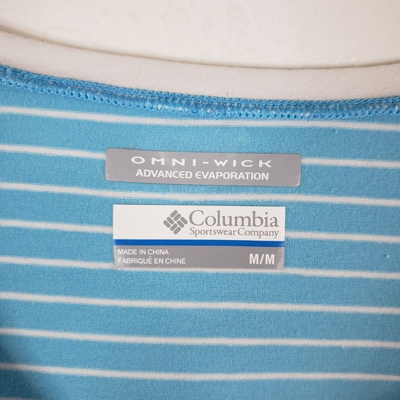 Columbia PFG Omni Wick T-Shirt Women's Medium Blue White Striped Short Sleeve - Picture 3 of 10